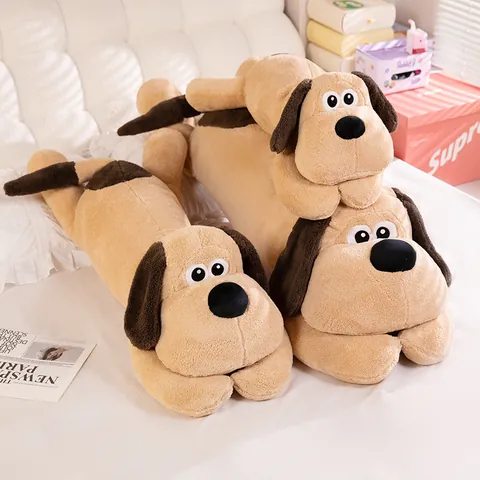 Giant Long Dog Plush Toy Soft Stuffed Animal Body Pillow For Sleeping Hugging Cushion Brown Beige Puppy Doll For Kids
