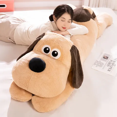 Giant Long Dog Plush Toy Soft Stuffed Animal Body Pillow For Sleeping Hugging Cushion Brown Beige Puppy Doll For Kids