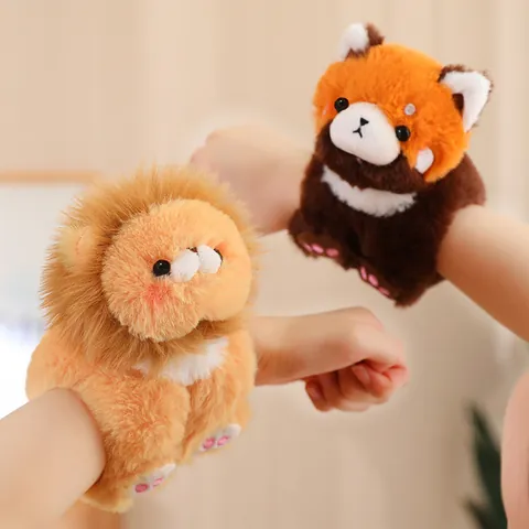 Cartoon Animal Plush Slap Bracelet Soft Stuffed Toy Lion Panda Capybara Tiger Cute Wristband For Kids Party Gift