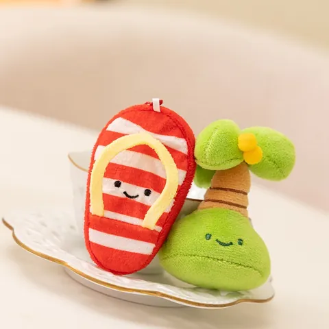 Mignon Pendentif en Peluche de Plage d'Été Porte-Clés Dessin Animé Pantoufle Sushi Cocotier Tortue Charme de Sac Jouet en Peluche