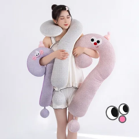 Traversin Créatif en Forme de Point d'Interrogation Dessin Animé Gros Yeux Peluche Oreiller de Jambe Motif Gaufre pour Chambre Bureau Cadeau