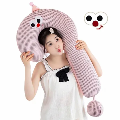 Traversin Créatif en Forme de Point d'Interrogation Dessin Animé Gros Yeux Peluche Oreiller de Jambe Motif Gaufre pour Chambre Bureau Cadeau