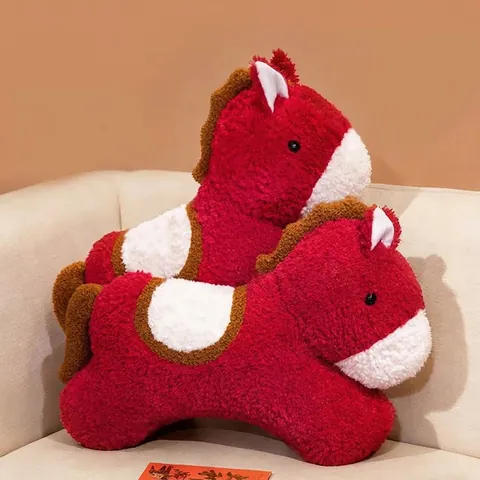 Year Of The Horse Red Horse Plush Toy Mascot Shaped Pillow Embroidered Soft Animal Stuffed Doll Spring Festival Gift