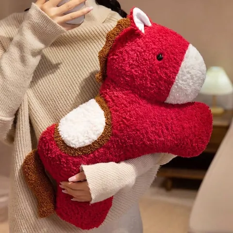 Year Of The Horse Red Horse Plush Toy Mascot Shaped Pillow Embroidered Soft Animal Stuffed Doll Spring Festival Gift