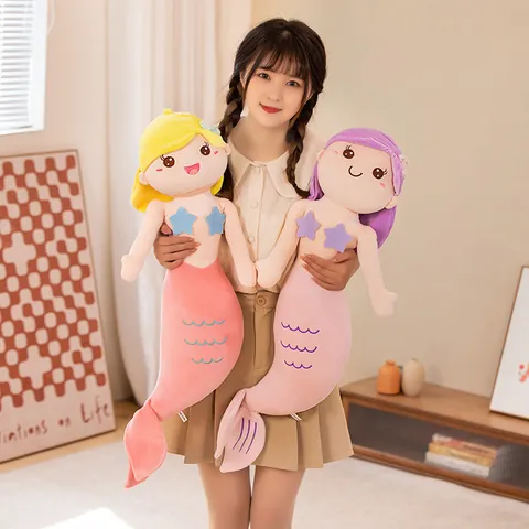 Mermaid Plush Toy Stuffed Animal Mermaid Princess Pillow Doll Soft Mermaid Cushion For Kids Girls Birthday Gift Home Decoration