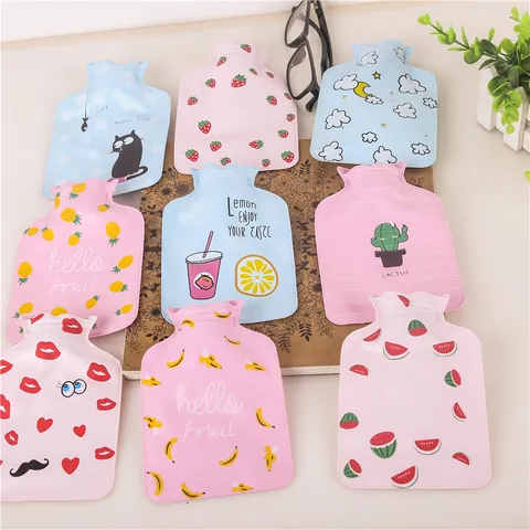 Small Portable PVC Water-Filled Hot Water Bottle Pearl Finish Cartoon Fruit Animal Pattern Hand Warmer For Winter Home Office