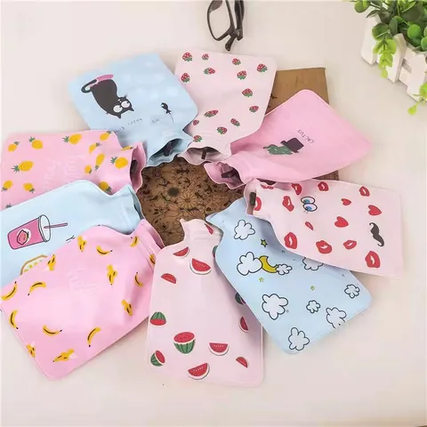 Small Portable PVC Water-Filled Hot Water Bottle Pearl Finish Cartoon Fruit Animal Pattern Hand Warmer For Winter Home Office