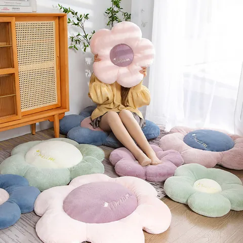 Cojín de Asiento de Girasol de Dibujos Animados Almohadilla de Silla de Flor de Felpa Suave Con Bordado Dream Almohada de Suelo Engrosada para Hogar Oficina Escuela Estudiantes Regalo