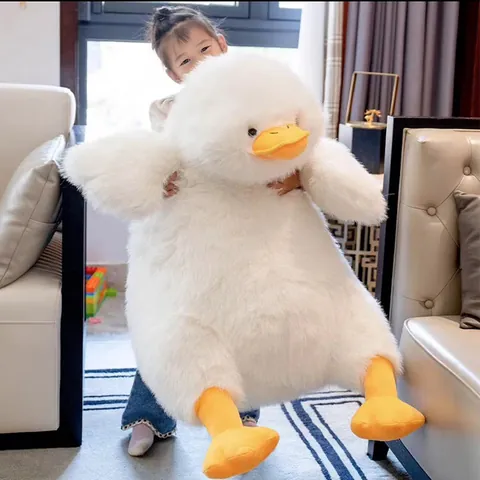 Cute Shaggy Duck Plush Toy Soft Long Hair Chubby Yellow Duck Stuffed Animal Doll Large Fat Duck Sleeping Pillow Home Decor Gift