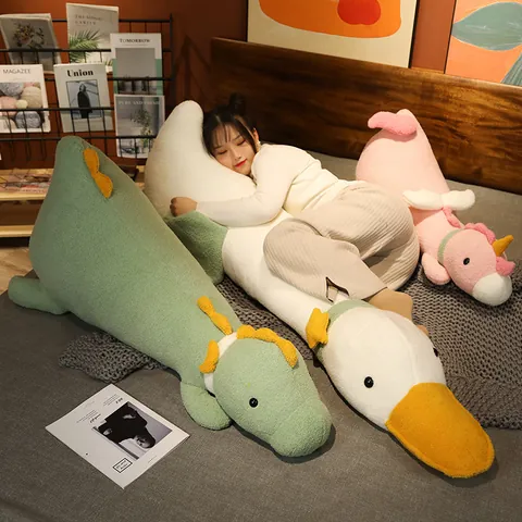 Almohada Larga de Peluche de Animal Pato Dinosaurio Unicornio Juguete de Peluche para Dormir Abrazar Respaldo Cojín Decoración Hogar Mujer Niños
