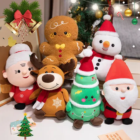 Christmas Plush Toys Santa Claus Reindeer Snowman Gingerbread Man Christmas Tree Stuffed Doll Holiday Festive Home Decoration Gift For Kids