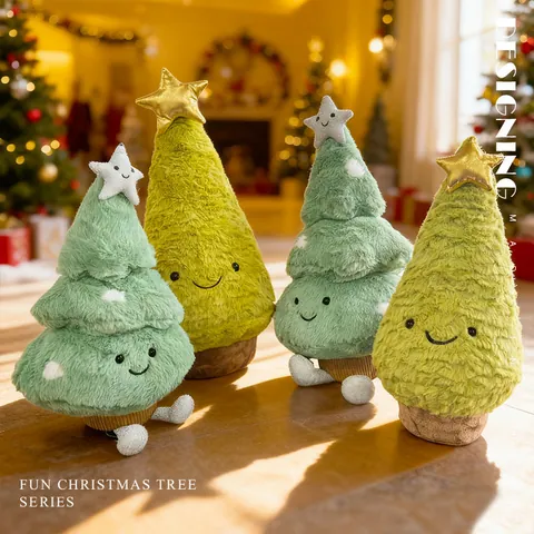 Peluche de Árbol de Navidad Animado Muñeco de Pino Relleno Con Estrella y Patrón de Nieve Decoración Navideña Regalo
