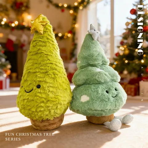 Peluche de Árbol de Navidad Animado Muñeco de Pino Relleno Con Estrella y Patrón de Nieve Decoración Navideña Regalo