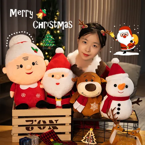 Christmas Plush Toys Santa Claus Reindeer Snowman Gingerbread Man Christmas Tree Stuffed Doll Holiday Festive Home Decoration Gift For Kids