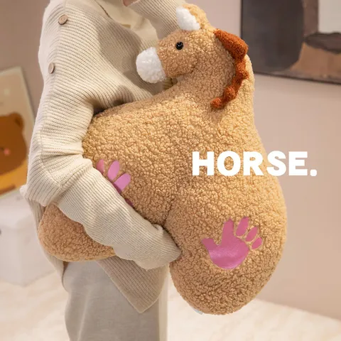 Funny Horse Year Mascot Plush Toy Flattery Horse Stuffed Animal Throw Pillow Creative New Year Gift Lamb Velvet Soft Plushie For Home Decor