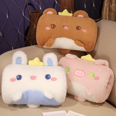 Cartoon Animal Plush Hand Warmer Pillow Soft Stuffed Toy Cat Pig Rabbit Bear Winter Warm Decorative Throw Pillow Office Home Gift