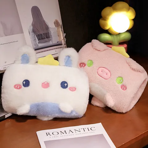 Cartoon Animal Plush Hand Warmer Pillow Soft Stuffed Toy Cat Pig Rabbit Bear Winter Warm Decorative Throw Pillow Office Home Gift