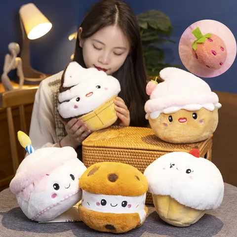 Simulation Cake Plush Toy Cartoon Dessert Strawberry Birthday Cake Stuffed Animal Soft Pillow For Room Decor Gift