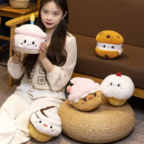 Simulation Cake Plush Toy Cartoon Dessert Strawberry Birthday Cake Stuffed Animal Soft Pillow For Room Decor Gift