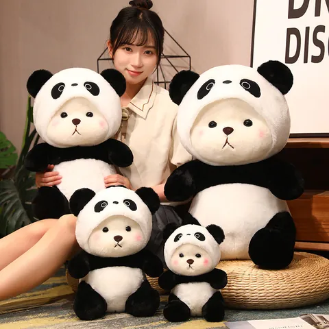 Cute Panda Transformation Plush Toy Soft Stuffed Animal Black White Panda Bear Doll For Kids Comfort Home Decor Gift