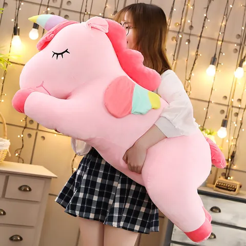 Lindo Peluche De Unicornio Arcoíris Almohada De Cuerpo Largo Animal De Peluche Muñeca Suave Para Dormir Para Niñas Niños Regalo Decoración Hogar