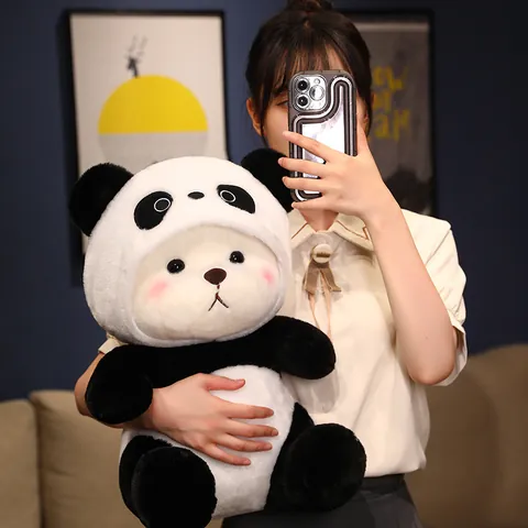 Cute Panda Transformation Plush Toy Soft Stuffed Animal Black White Panda Bear Doll For Kids Comfort Home Decor Gift