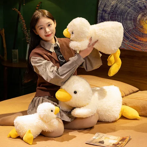 Cute Lying White Duck Plush Toy Soft Stuffed Animal Cartoon Yellow Beak Doll Pillow For Kids Home Decor Birthday Gift