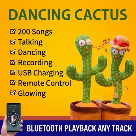 Electric Dancing Cactus Plush Toy Singing Recording Glowing Mimicking Educational Interaction Toy For Kids Home Office Decor