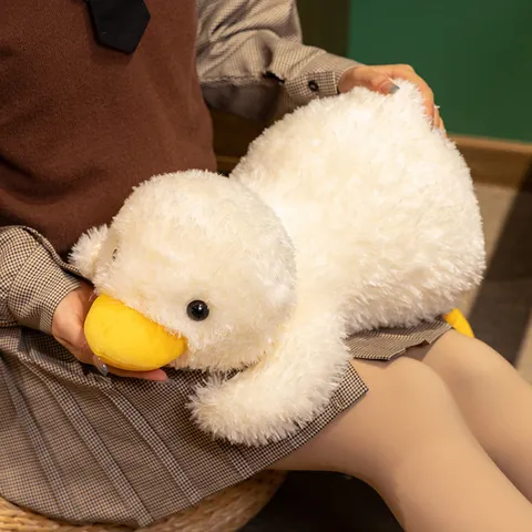 Cute Lying White Duck Plush Toy Soft Stuffed Animal Cartoon Yellow Beak Doll Pillow For Kids Home Decor Birthday Gift
