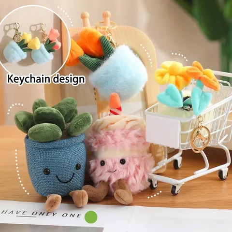 Cute Potted Tulip Succulent Plush Toy Keychain Pendant Soft Polyester Decorative Bag Charm Gift For Women Kids Pastoral Style