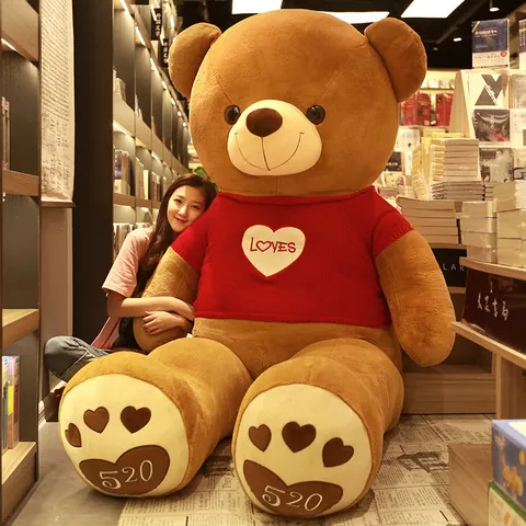 Giant Teddy Bear Plush Toy Big Soft Stuffed Animal With Red Sweater Ribbon Heart Embroidery Love 520 For Girlfriend Valentine Day Gift