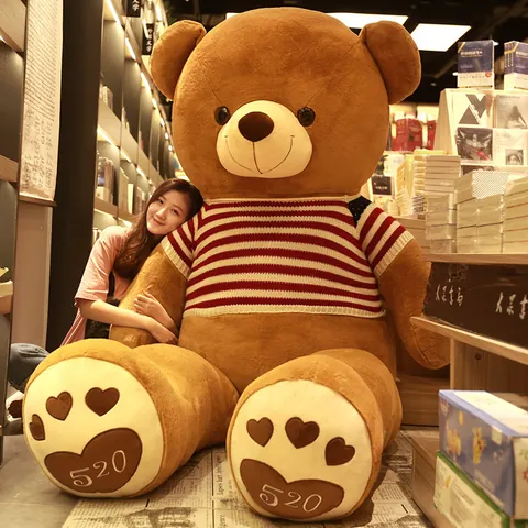 Giant Teddy Bear Plush Toy Big Soft Stuffed Animal With Red Sweater Ribbon Heart Embroidery Love 520 For Girlfriend Valentine Day Gift