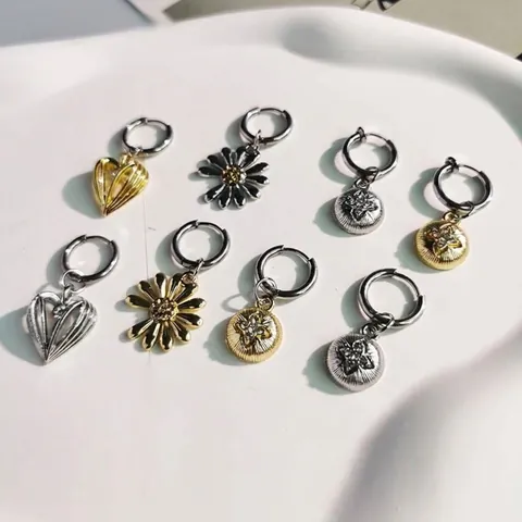 Vintage Gänseblümchen Herz Stern Creolen Für Damen Titanstahl Strass Gold Silber Ohrclips Schmuck Zubehör