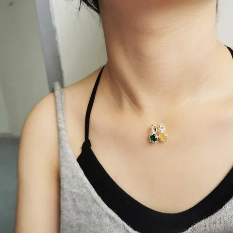 Niche Design Dopamine Colorful Star Zirconia Pendant Necklace For Women Sweet Gentle Invisible Transparent Fishing Line Clavicle Chain Jewelry