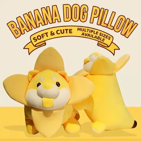 Creative Banana Dog Plush Toy Soft Banana Transformation Puppy Husky Shiba Inu Stuffed Animal Doll Multi-functional Pillow Cushion Home Decor Gift