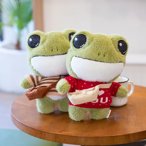 Cute Green Frog Plush Toy With Large Eyes Wearable Knit Sweater And Mini Backpack Soft Stuffed Animal Doll For Children Birthday Gift