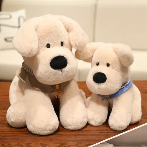 Cute Labrador Puppy Plush Toy Realistic Golden Retriever Dog Stuffed Animal Soft Faux Rabbit Fur Beige Plushie For Kids Gift