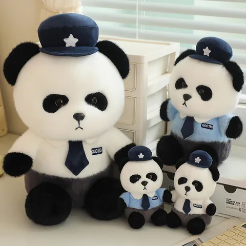 Cute Police Panda Plush Toy Soft Stuffed Animal With Uniform Shirt And Hat Decorative Police Bear Doll For Kids Gift