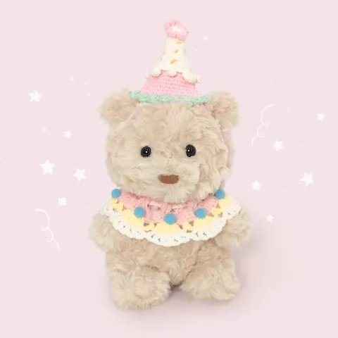 Exquisite Birthday Teddy Bear Plush Toy With Knit Hat And Lace Bib Creamy White Soft Stuffed Bear Doll For Kids Birthday Gift Home Decor