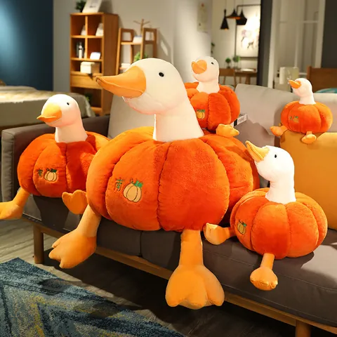 Creative Pumpkin Transformation Duck Plush Toy Soft Stuffed Animal Goose Doll Cute Soothing Pillow Halloween Gift Home Decor For Kids Teens