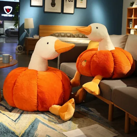 Creative Pumpkin Transformation Duck Plush Toy Soft Stuffed Animal Goose Doll Cute Soothing Pillow Halloween Gift Home Decor For Kids Teens