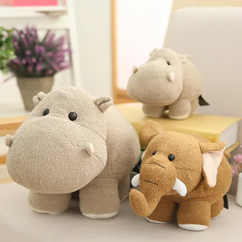 Peluche di Elefante e Ippopotamo Realistico Morbido Animale di Pezza per Bambini Adulti Decorazione per la Casa Regalo