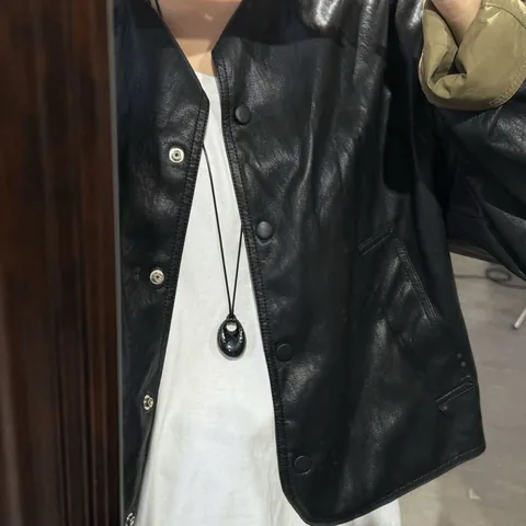 Minimalistische Bohnenanhänger Lange Pulloverkette Titanium-Stahl Wachsschnur Koreanischer Stil Modeschmuck Damen Herren
