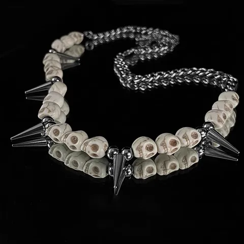 Gotische Punk Totenkopf Stachel Halskette Titanstahl Legierung Kunstharz Hip Hop Streetwear Schmuck Für Herren Damen Party