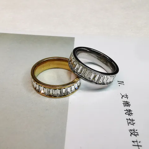 Minimalistischer Edelstahl Eternity Ring Für Damen Baguette Schliff Strass Gold Silber Überzogener Fingerring Schmuck Geschenk