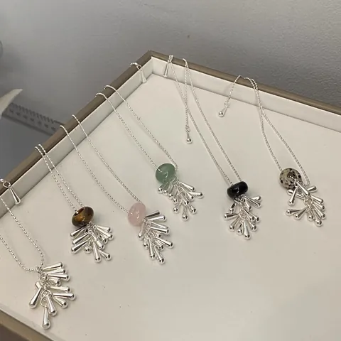 Korean Style Titanium Steel Natural Stone Necklace For Women Personalized Waterdrop Grape Cluster Adjustable Long Bead Chain Jewelry