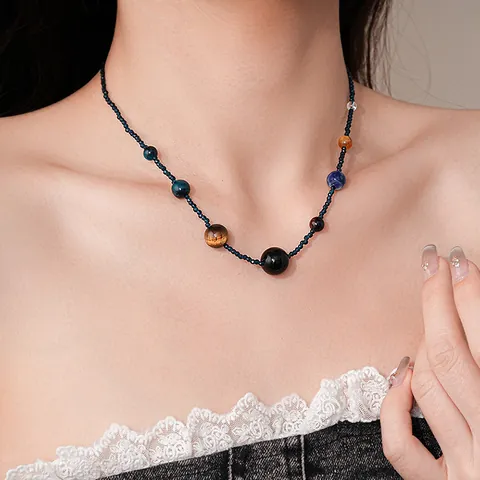 Neue Chinesische Retro Tigerauge Perlenkette Blau Künstlicher Kristall Lampwork Perlen Handgefertigt Luxus Halskette Für Damen