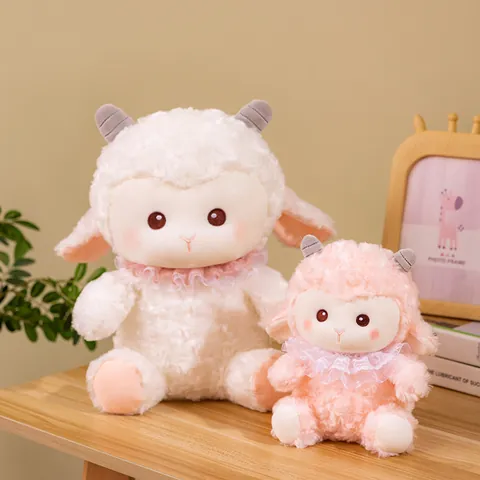Cute Soft Sheep Plush Toy Lady Sheep Stuffed Animal With Lace Collar Soothing Sleep Doll For Kids Birthday Gift Home Decor
