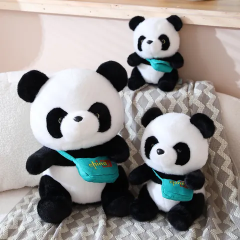 Cute Giant Panda Plush Toy With Green Schoolbag China Embroidery Soft Mink Velvet Animal Stuffed Doll Gift For Children