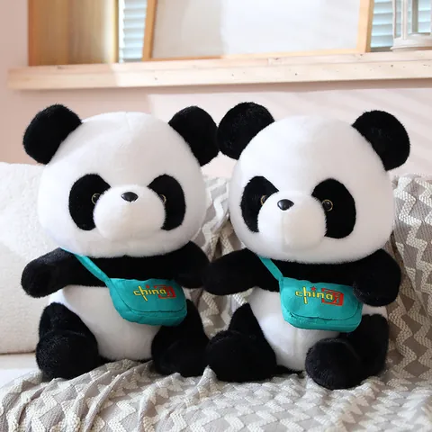 Cute Giant Panda Plush Toy With Green Schoolbag China Embroidery Soft Mink Velvet Animal Stuffed Doll Gift For Children